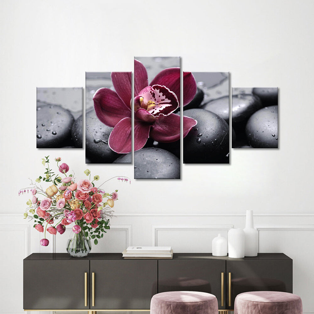 Dark Red Orchid on Cobblestones Canvas Wall Art