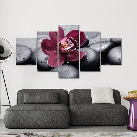 Dark Red Orchid on Cobblestones Canvas Wall Art