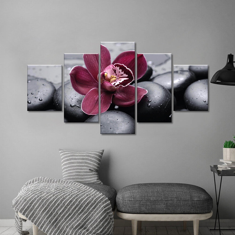 Dark Red Orchid on Cobblestones Canvas Wall Art