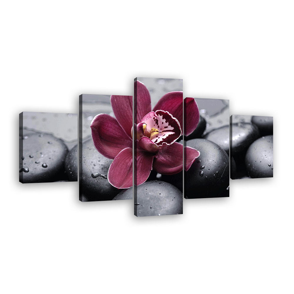 Dark Red Orchid on Cobblestones Canvas Wall Art