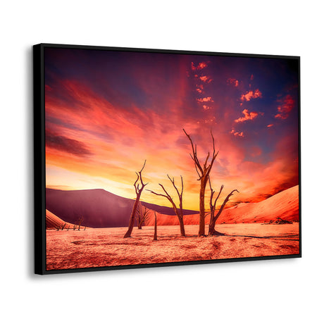 Desert Magic: Silhouetted Trees Under A Sunset Sky Canvas Wall Art