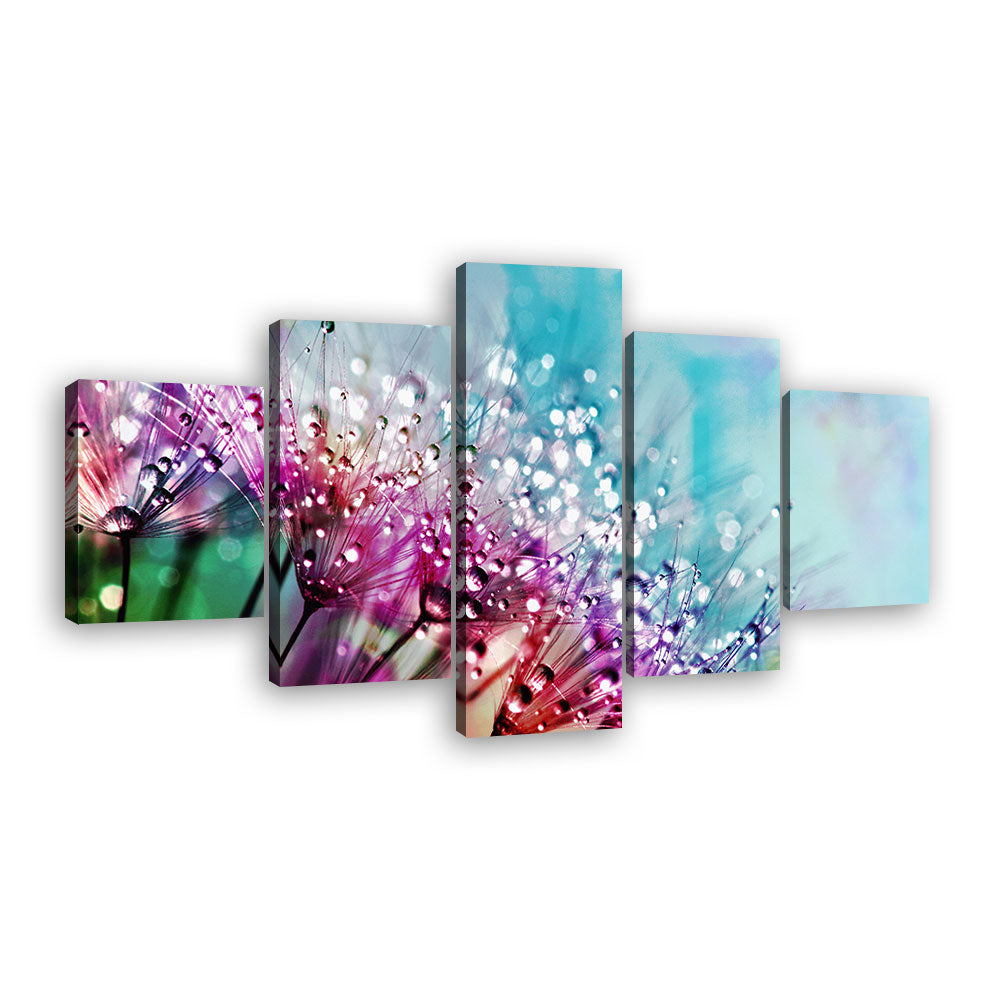 Dewdrops on Colorful Dandelion Canvas Wall Art