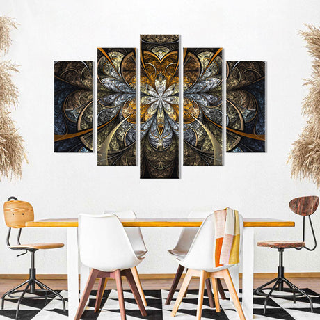 Golden Fractal Flower Canvas Wall Art