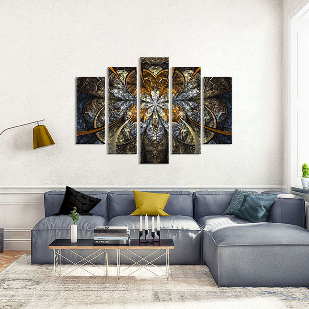 Golden Fractal Flower Canvas Wall Art