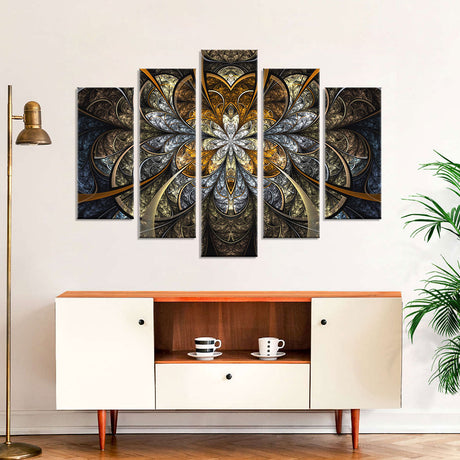 Golden Fractal Flower Canvas Wall Art