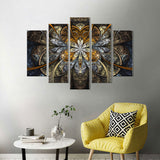 Golden Fractal Flower Canvas Wall Art