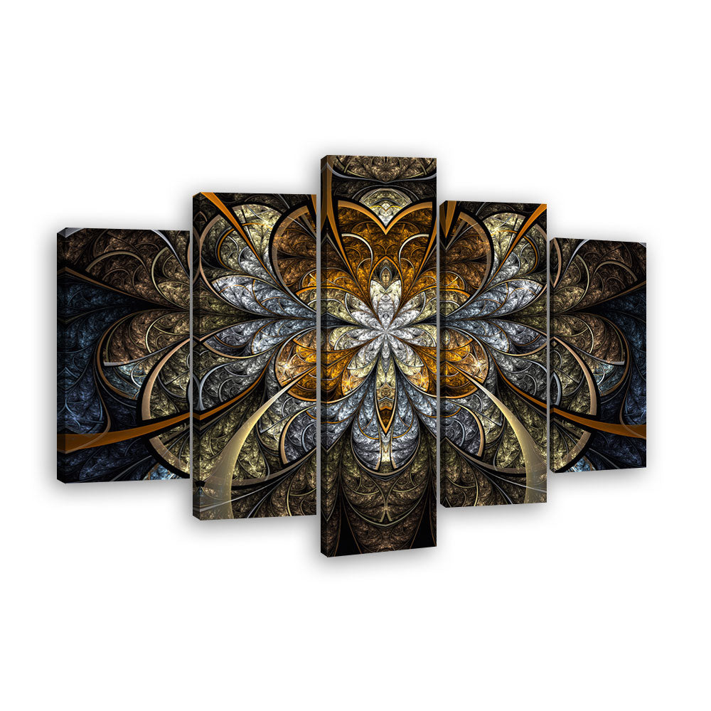 Golden Fractal Flower Canvas Wall Art