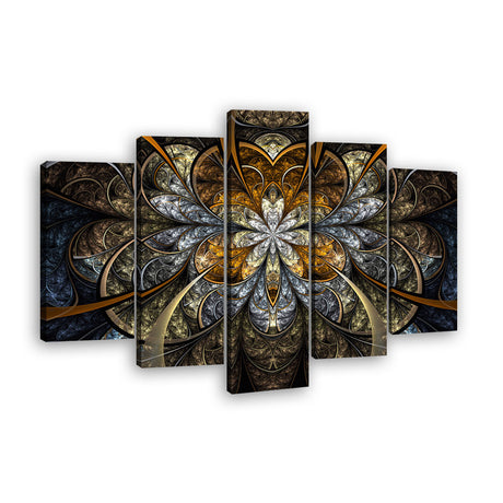 Golden Fractal Flower Canvas Wall Art