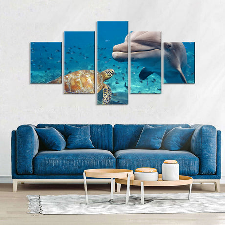 Dolphin and Sea Turtle Ocean Canvas Wall Art