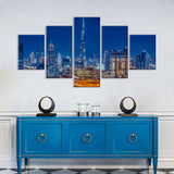 Dubai Skyscrapers and Marina Night View Canvas Wall Art