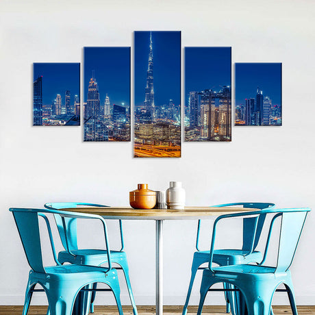 Dubai Skyscrapers and Marina Night View Canvas Wall Art