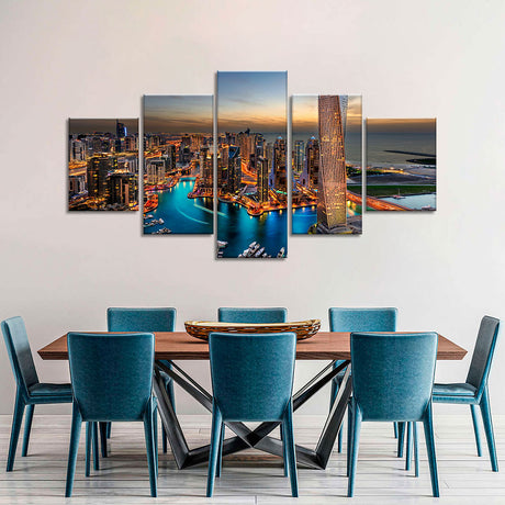 Dubai Skyscrapers and Marina Night View Canvas Wall Art