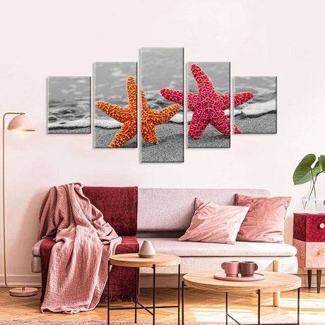 Duo Yellow and Red Starfish Canvas Wall Art