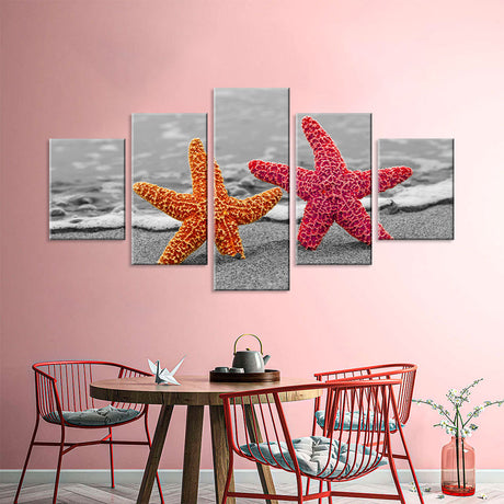 Duo Yellow and Red Starfish Canvas Wall Art