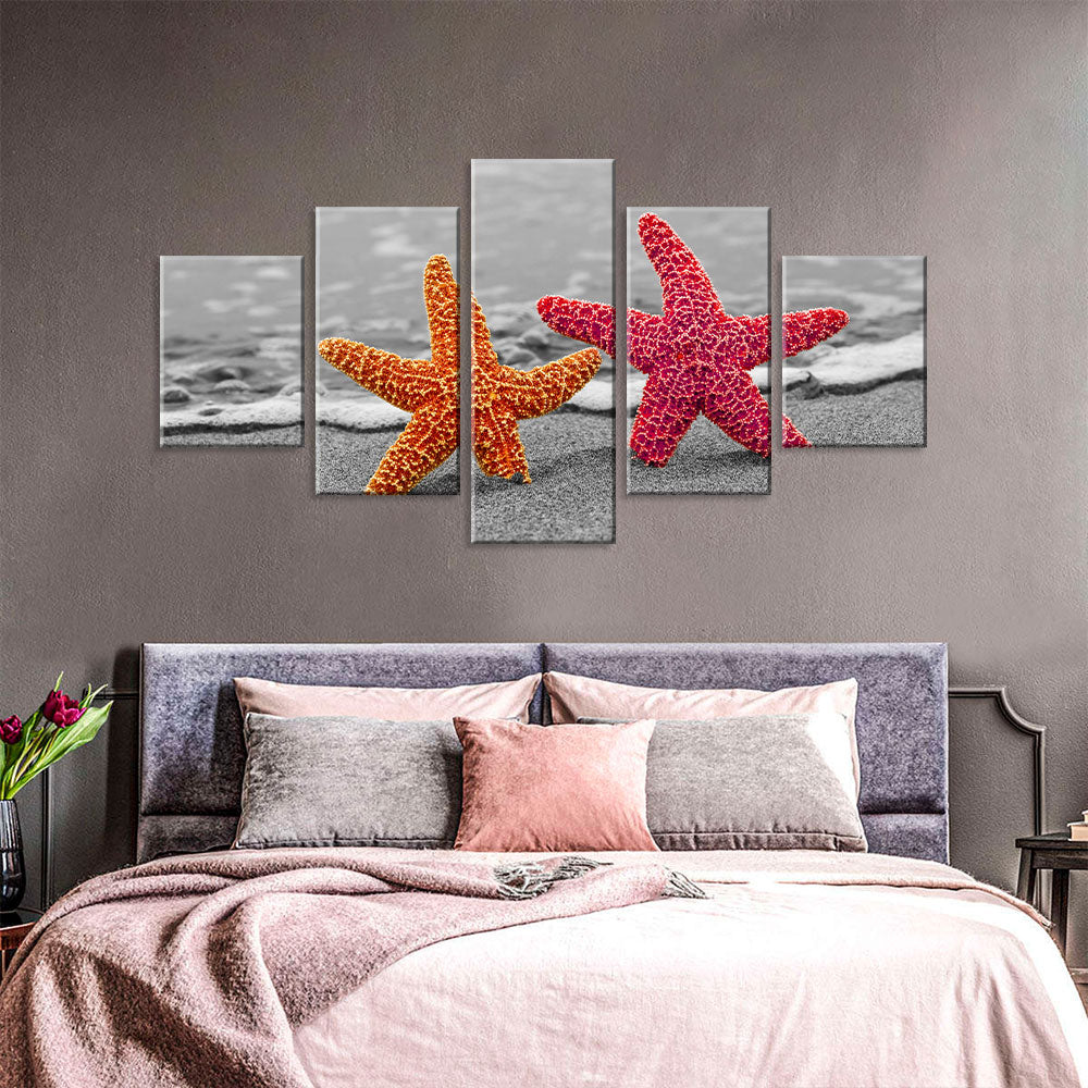 Duo Yellow and Red Starfish Canvas Wall Art