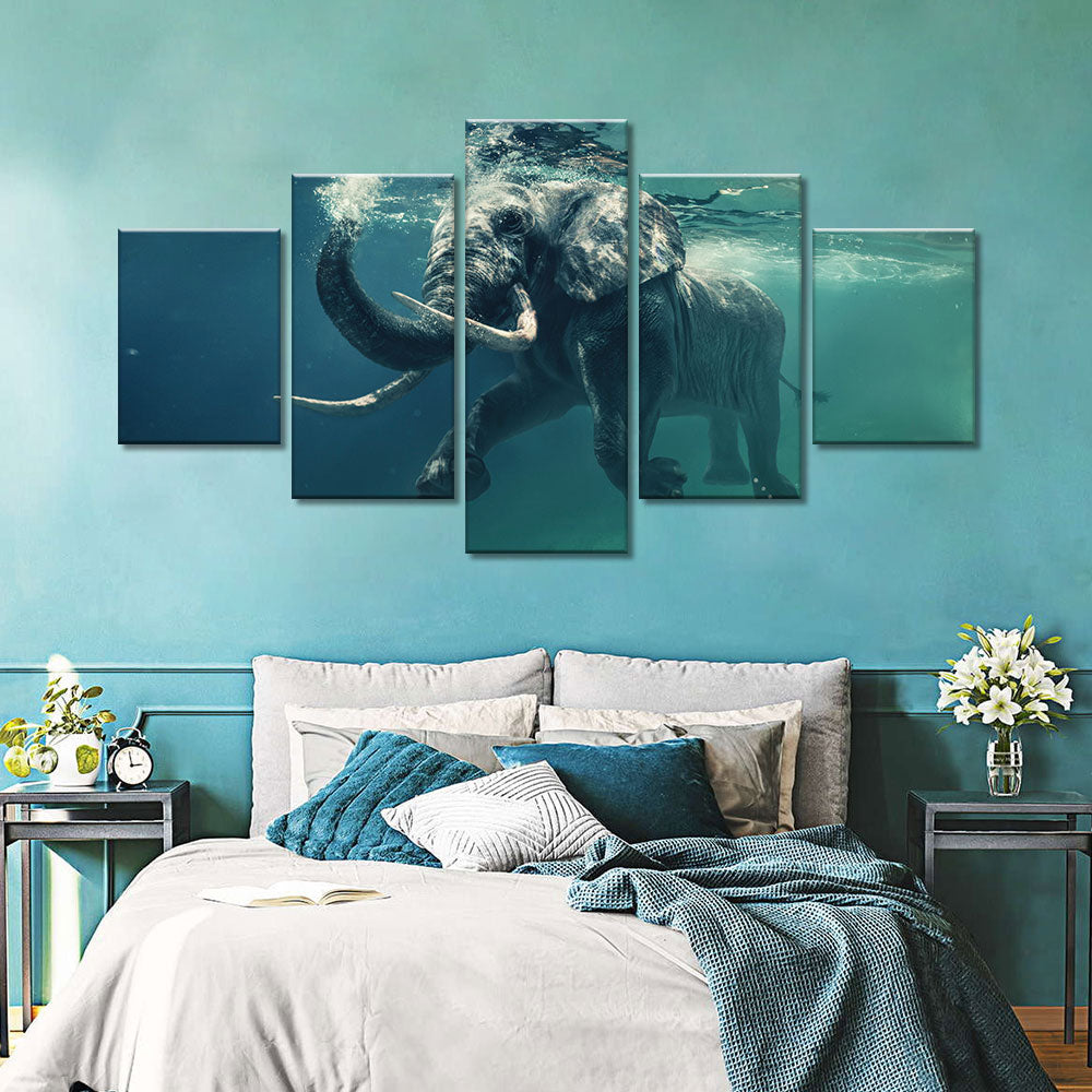 Elephant Swimming Underwater Canvas Wall Art