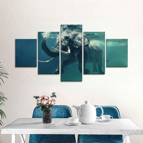 Elephant Swimming Underwater Canvas Wall Art