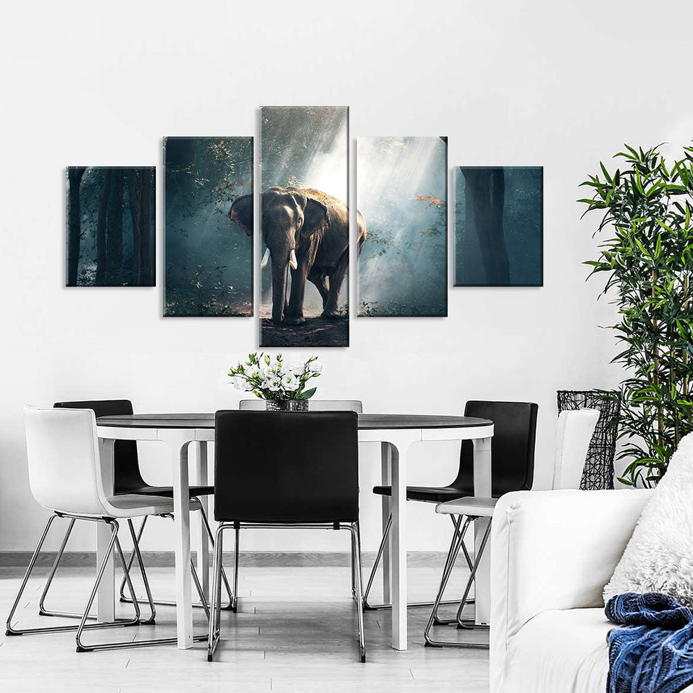 Elephant Walking in Forest Canvas Wall Art