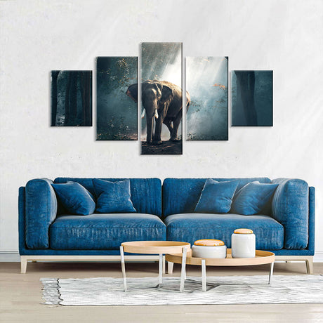 Elephant Walking in Forest Canvas Wall Art