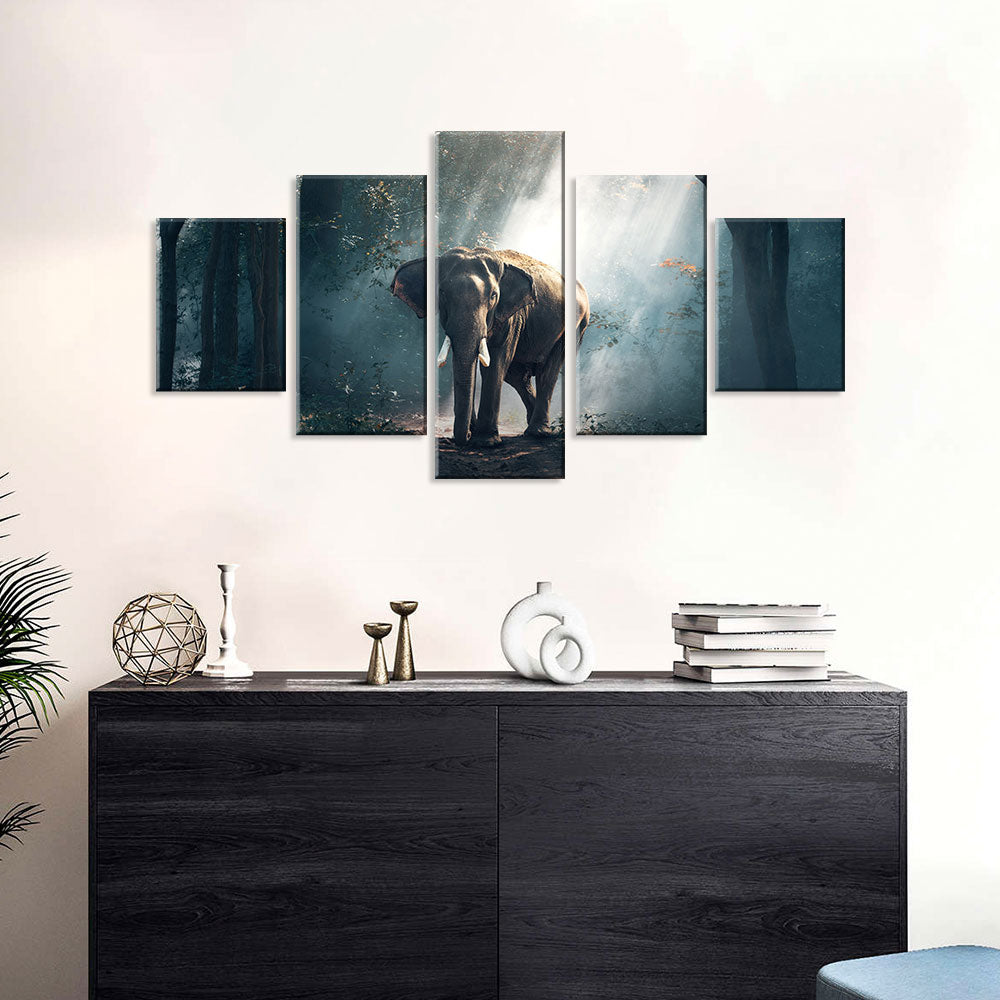 Elephant Walking in Forest Canvas Wall Art