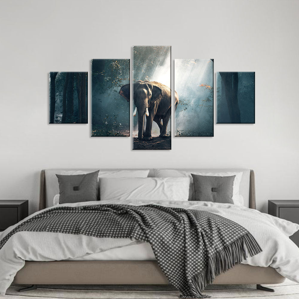 Elephant Walking in Forest Canvas Wall Art