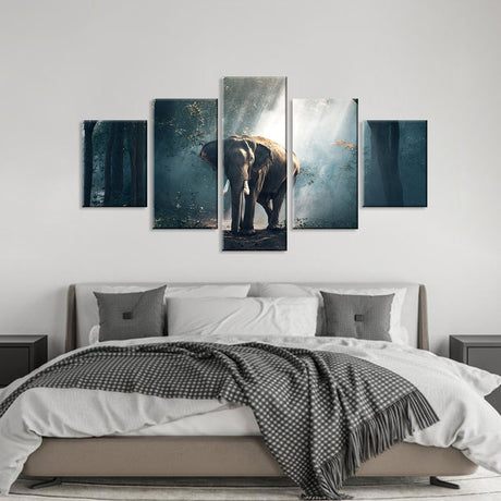 Elephant Walking in Forest Canvas Wall Art