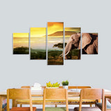 Elephant Walking in Front of Kilimanjaro Canvas Wall Art