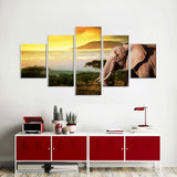 Elephant Walking in Front of Kilimanjaro Canvas Wall Art