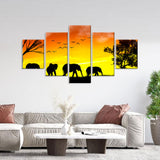 Elephants in Sunset Canvas Wall Art