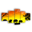 Elephants in Sunset Canvas Wall Art