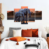 Elephants Walking at Sunset Canvas Wall Art