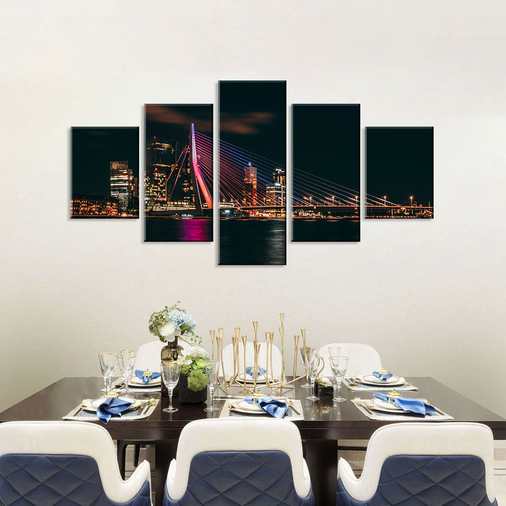 Erasmus Bridge Rotterdam Night View Canvas Wall Art