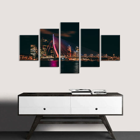 Erasmus Bridge Rotterdam Night View Canvas Wall Art