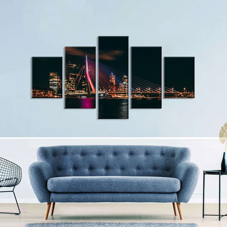 Erasmus Bridge Rotterdam Night View Canvas Wall Art