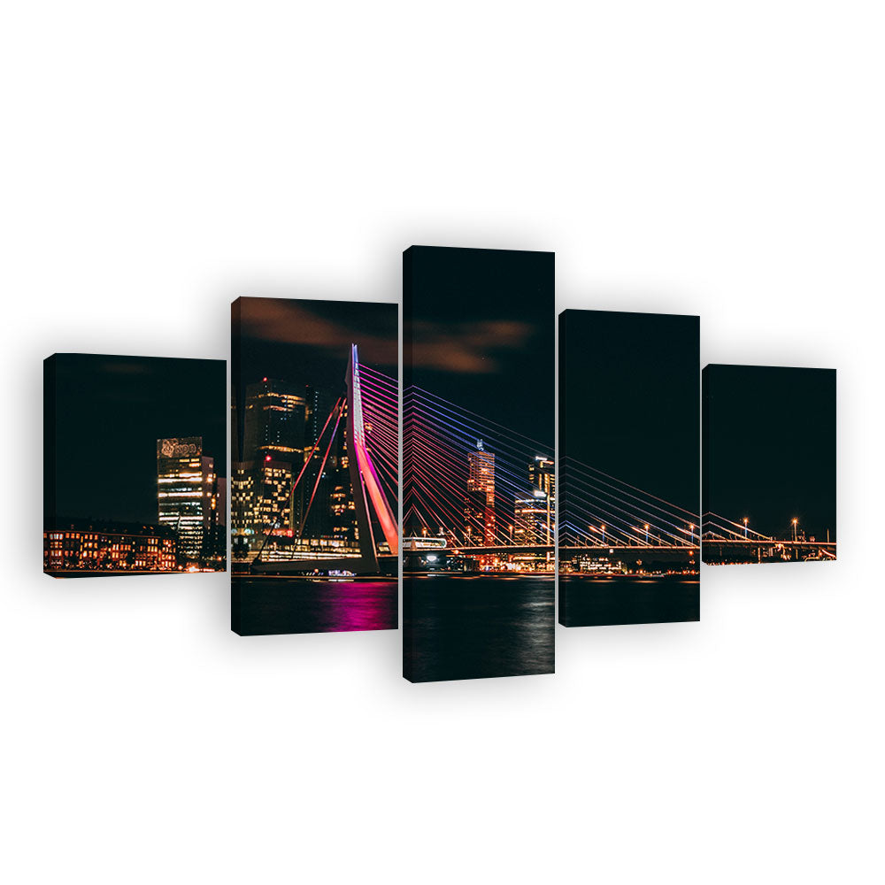 Erasmus Bridge Rotterdam Night View Canvas Wall Art