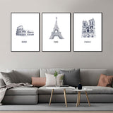 European Classics Rome Colosseum, Eiffel Tower, Notre-Dame 3-Piece Canvas Set