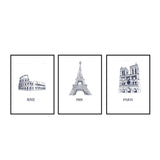 European Classics Rome Colosseum, Eiffel Tower, Notre-Dame 3-Piece Canvas Set