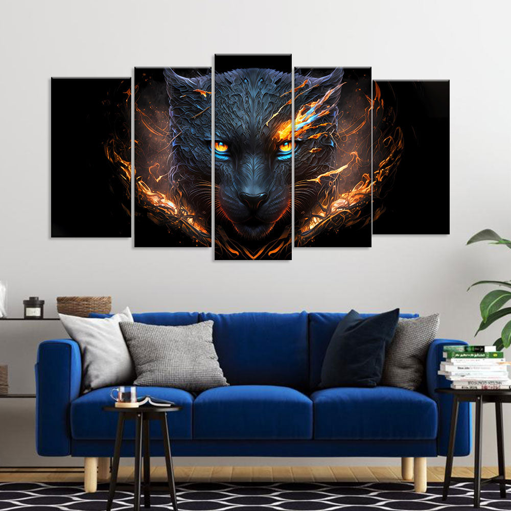 Fantasy Black Panther Face Canvas Wall Art