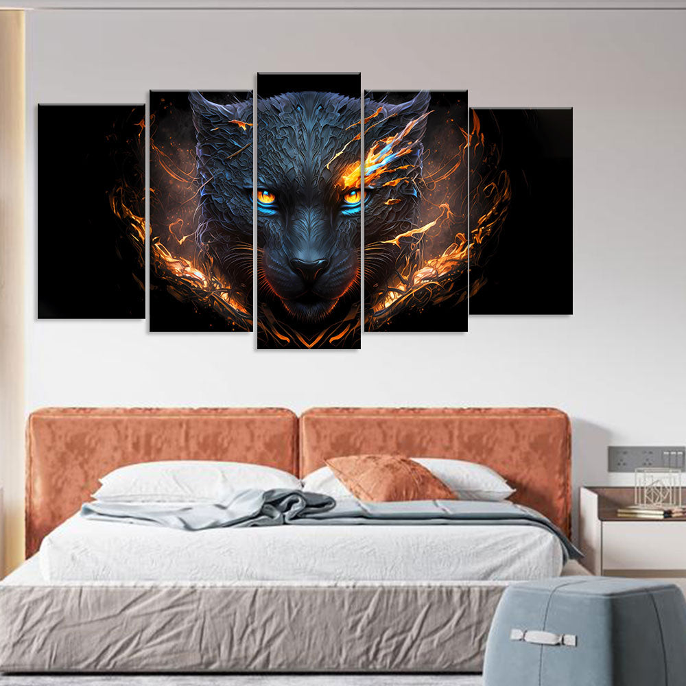 Fantasy Black Panther Face Canvas Wall Art