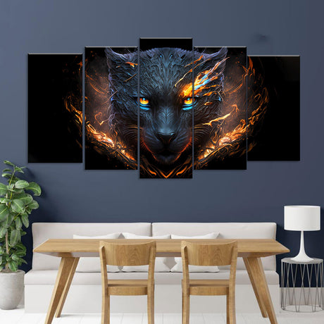 Fantasy Black Panther Face Canvas Wall Art