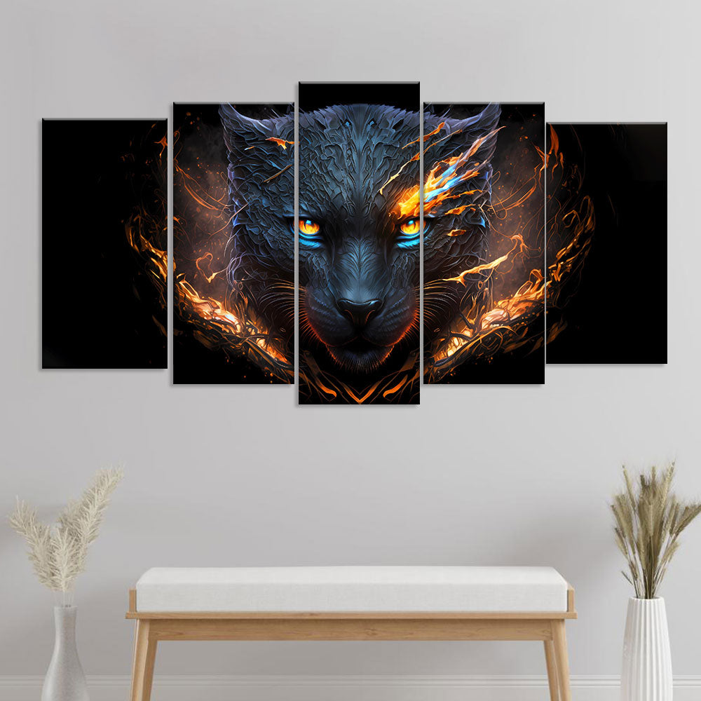 Fantasy Black Panther Face Canvas Wall Art