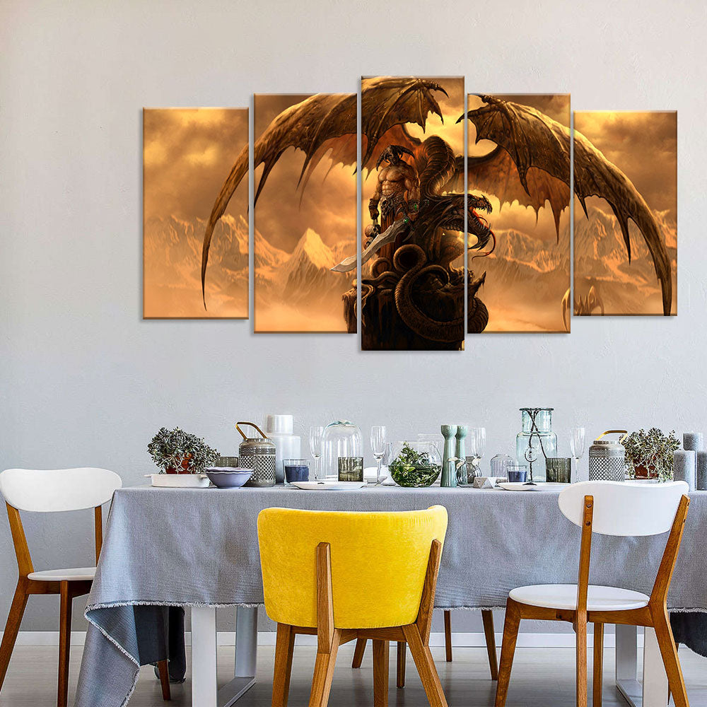 Fantasy Dragon with Rider Canvas Wall Art