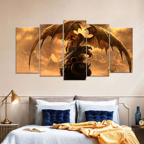 Fantasy Dragon with Rider Canvas Wall Art