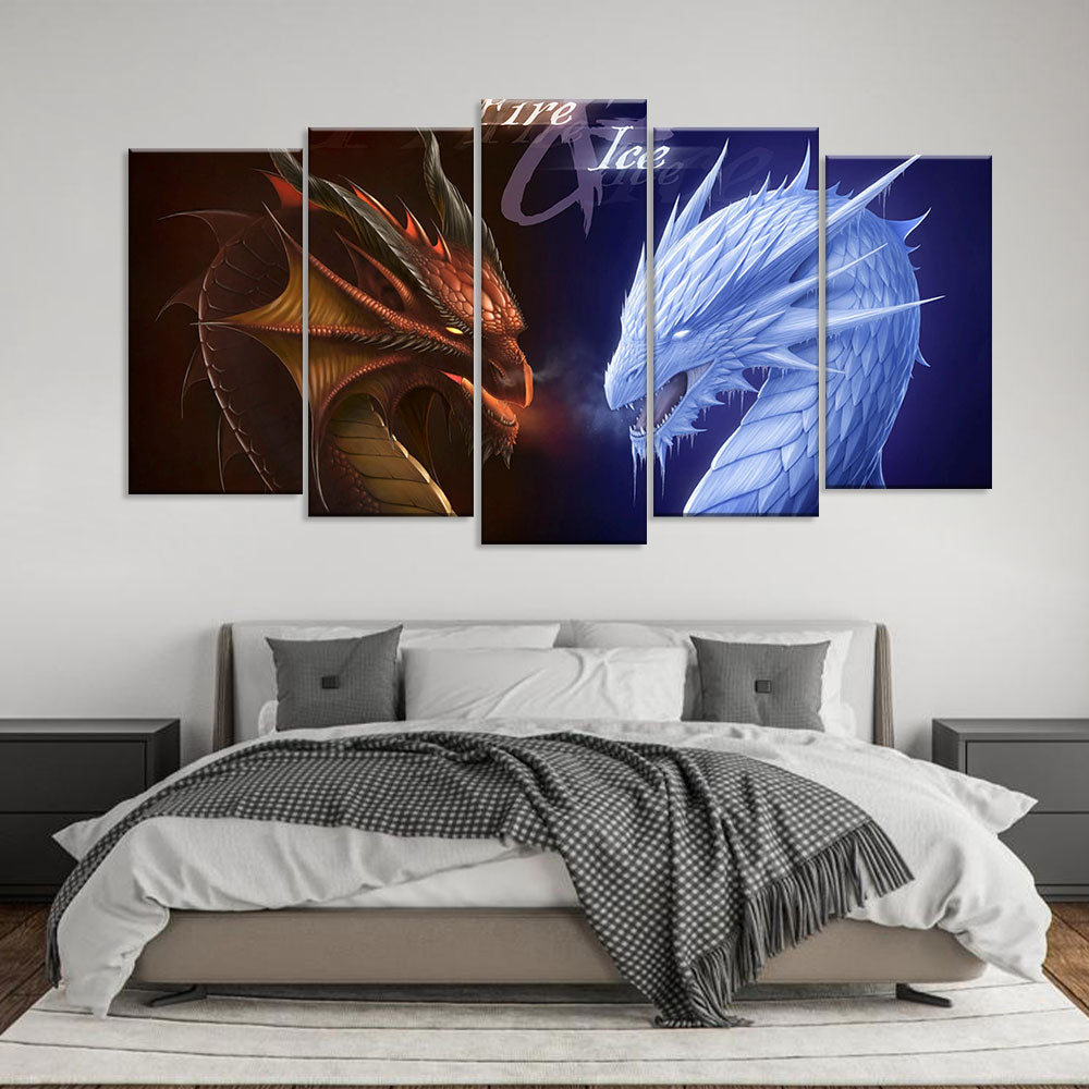 Fantasy Fire and Ice Dragon Canvas Wall Art