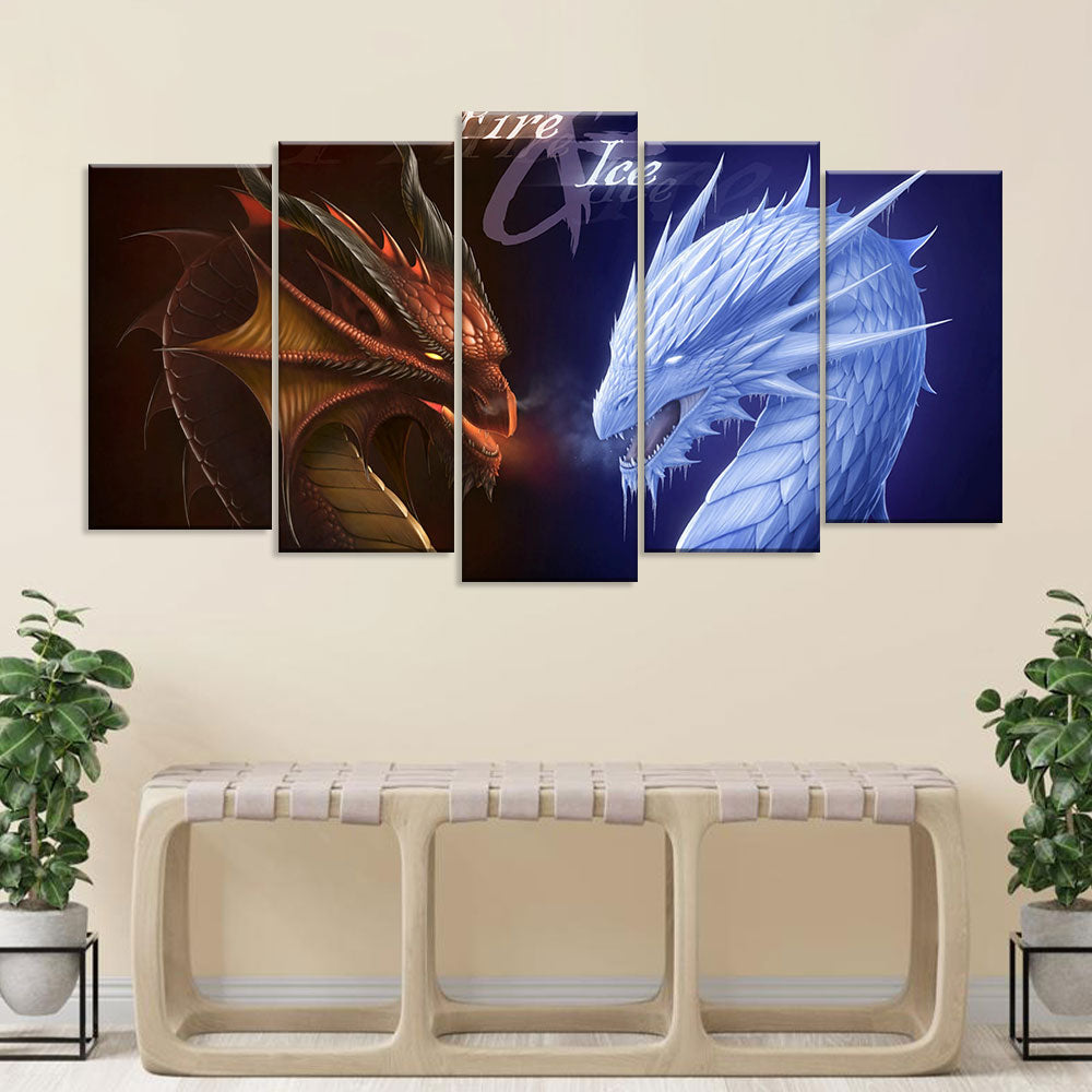 Fantasy Fire and Ice Dragon Canvas Wall Art