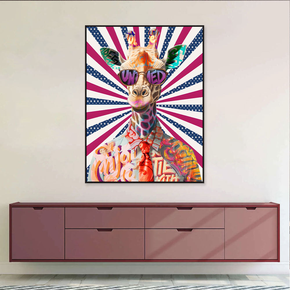 Fashion Giraffe With Eye Glasses Graffiti Canvas Wall Art