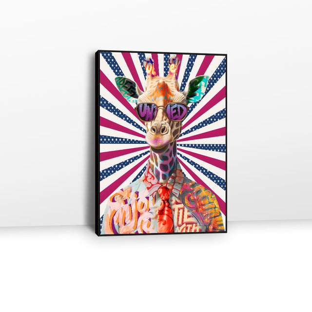 Fashion Giraffe With Eye Glasses Graffiti Canvas Wall Art