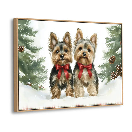 Festive Yorkie Duo Canvas Wall Art