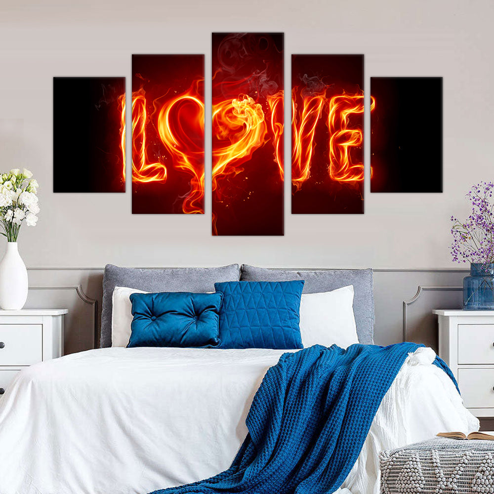 Fiery "Love" Flame Canvas Wall Art