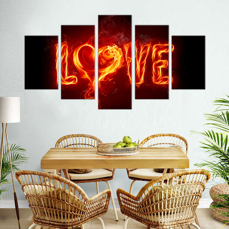 Fiery "Love" Flame Canvas Wall Art